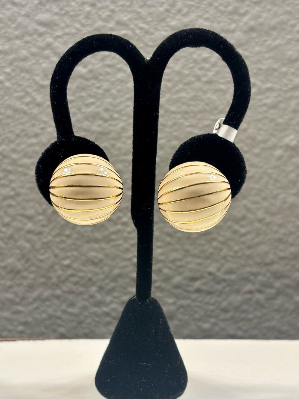 Vintage Napier Cream & Gold-Tone Dome Clip-On Earrings Signed